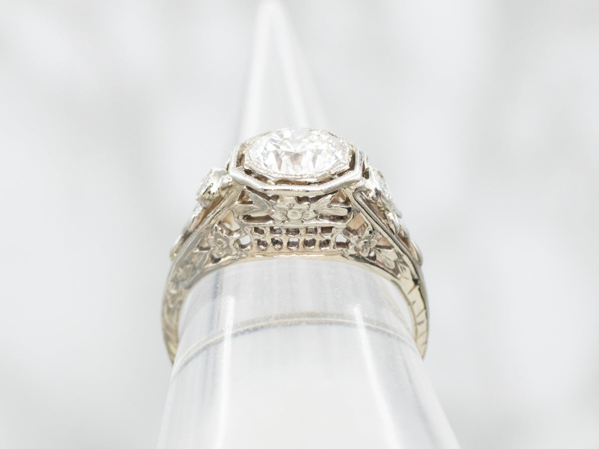 Art Deco European Cut Diamond Engagement Ring