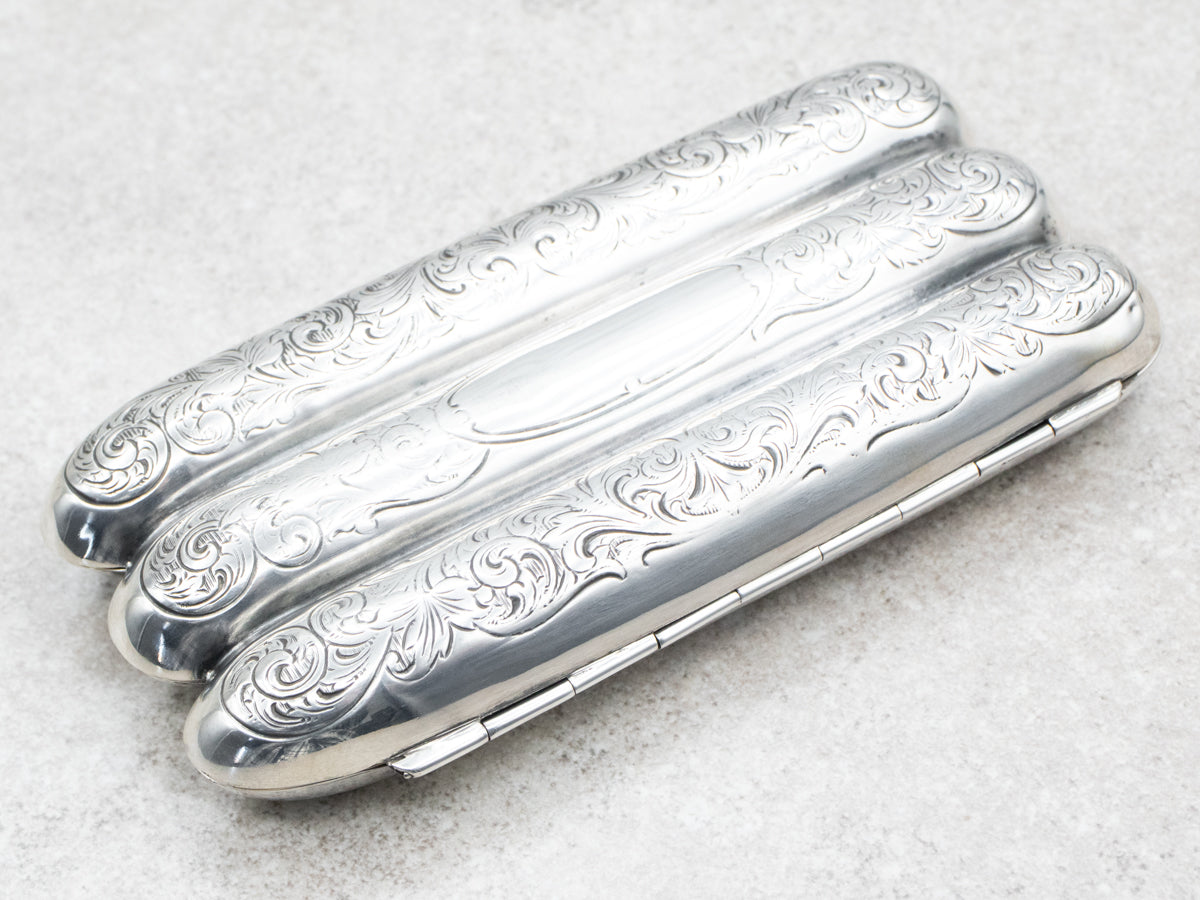 Antique Sterling Silver "MWD" Engraved Botanical Cigar Case