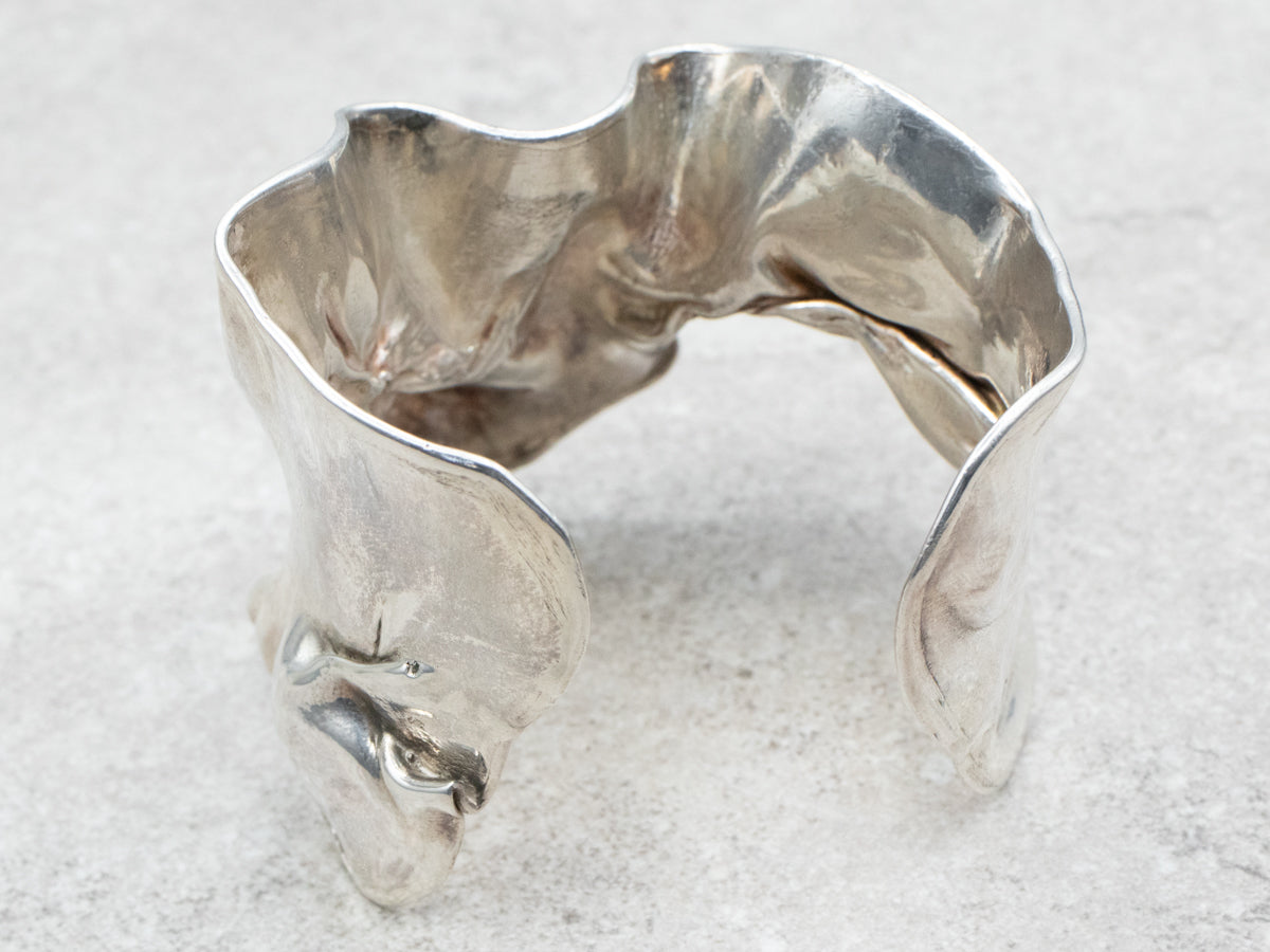 Sterling Silver Abstract Modernist Wide Cuff Bracelet