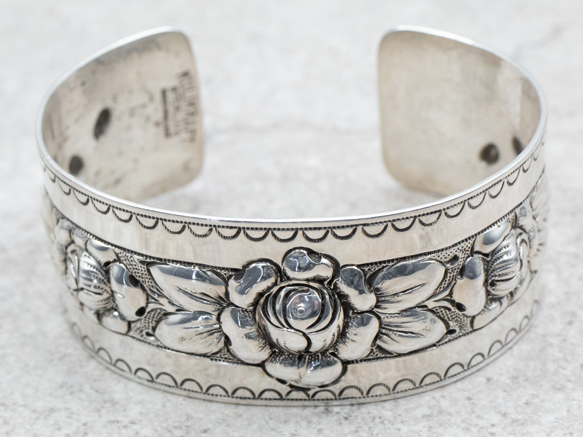 Beautiful Sterling Silver Kulikraft Floral Cuff Bracelet