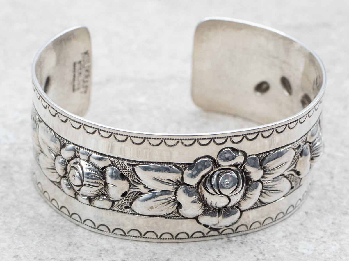 Beautiful Sterling Silver Kulikraft Floral Cuff Bracelet