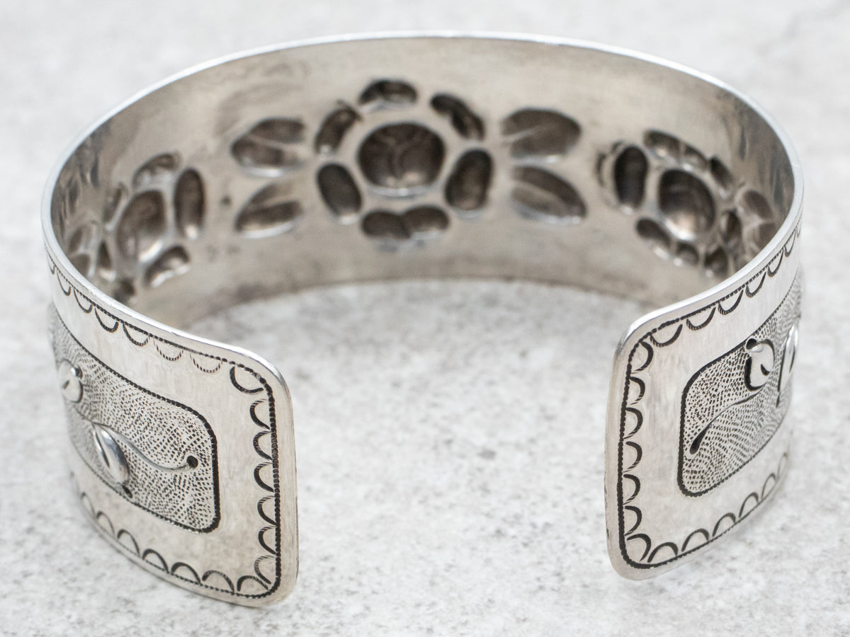 Beautiful Sterling Silver Kulikraft Floral Cuff Bracelet