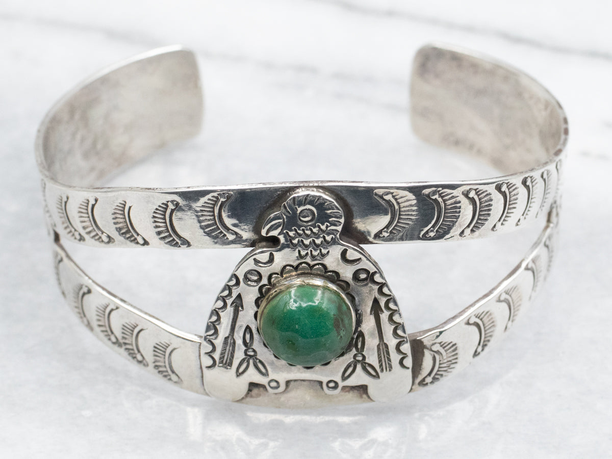 Sterling Silver Turquoise Thunderbird Cuff Bracelet