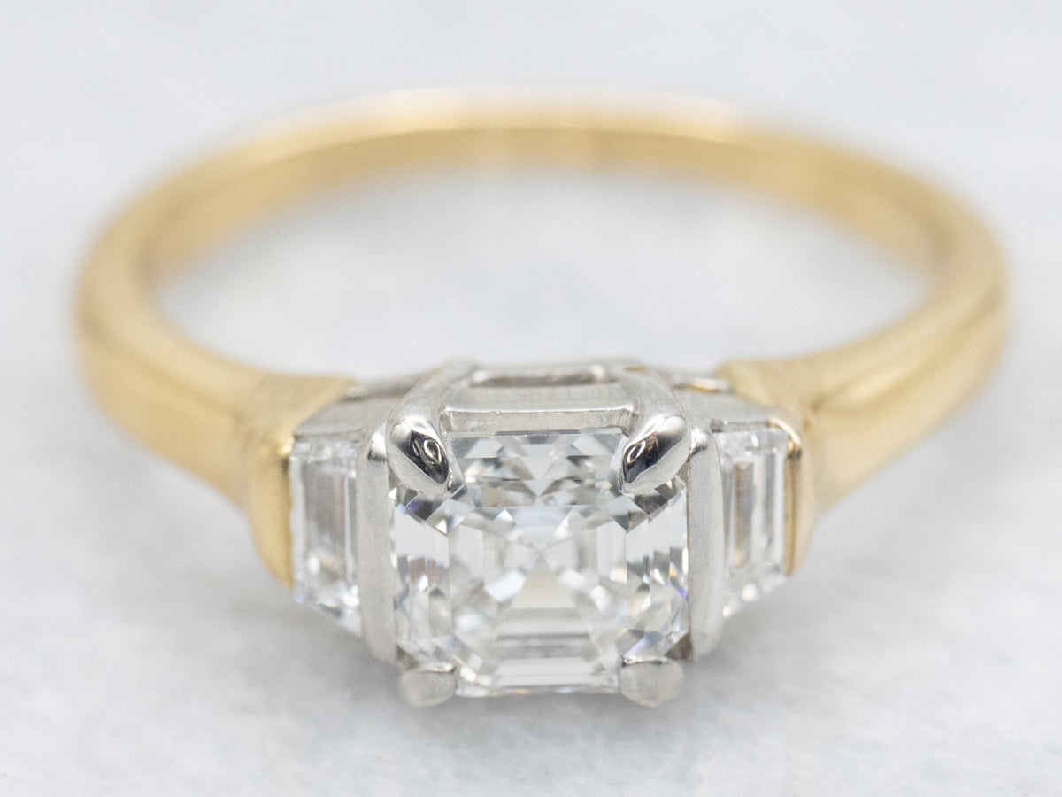 Asscher Cut Diamond Three Stone Engagement Ring