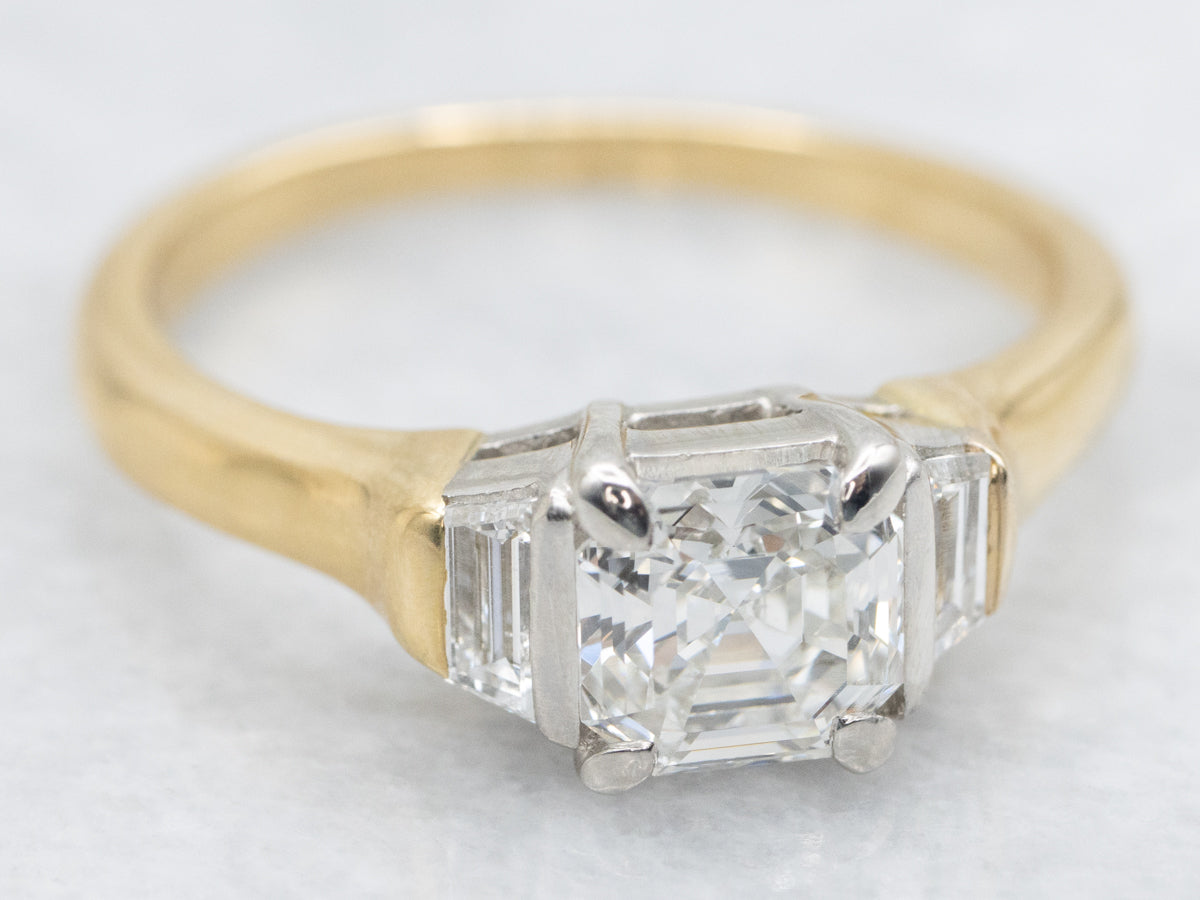 Asscher Cut Diamond Three Stone Engagement Ring