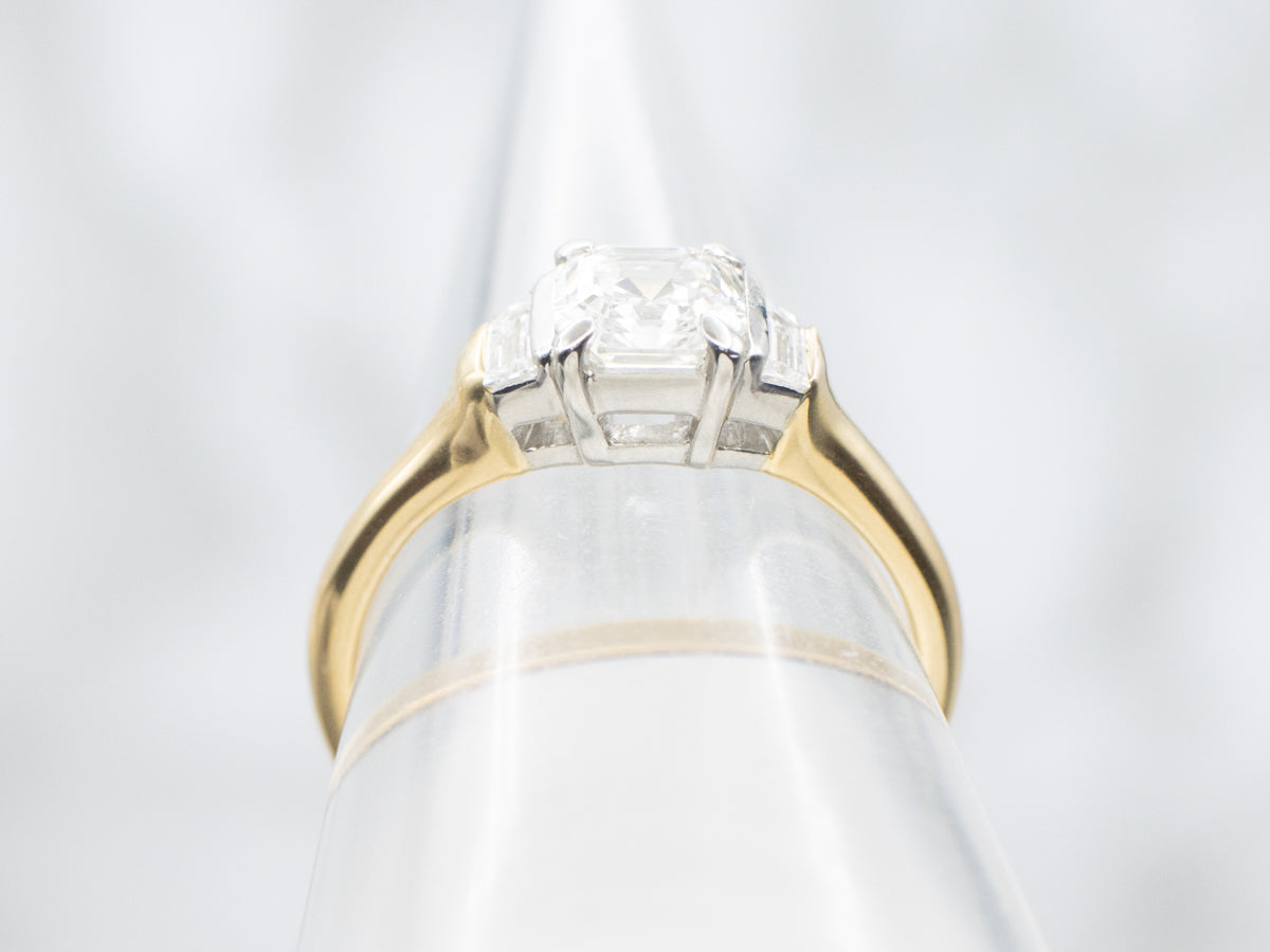 Asscher Cut Diamond Three Stone Engagement Ring