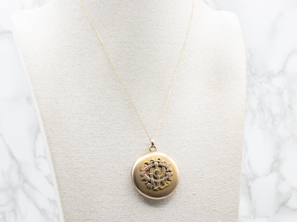 Ornate Antique 1902 Monogrammed "GPL" Round Locket
