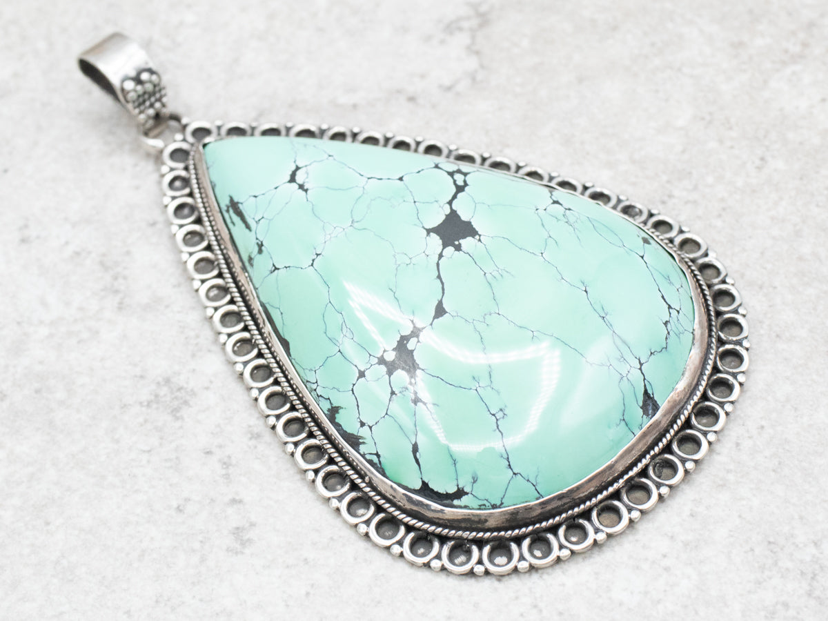 Sterling Silver Large Pear Cut Turquoise Pendant