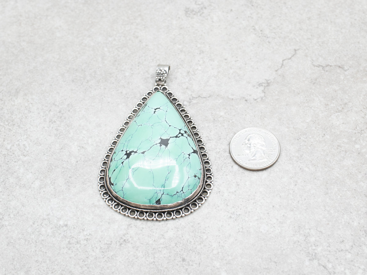 Sterling Silver Large Pear Cut Turquoise Pendant