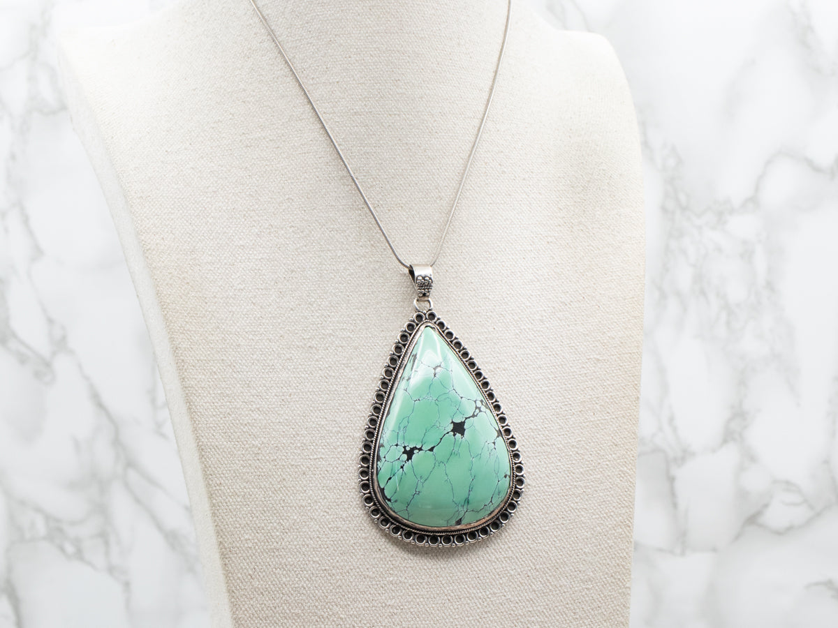 Sterling Silver Large Pear Cut Turquoise Pendant