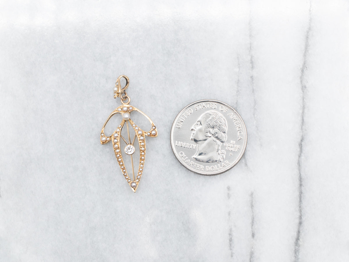 Antique Diamond and Seed Pearl Lavalier Pendant