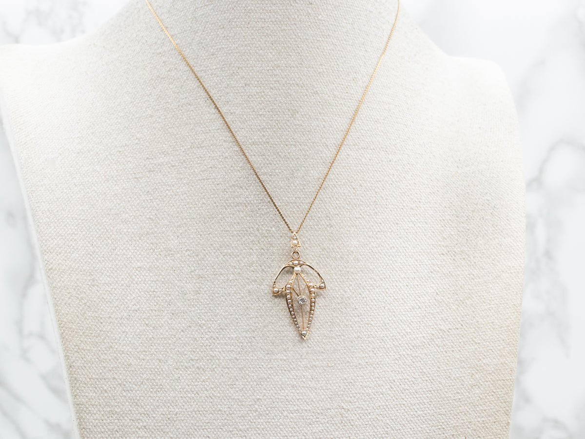 Antique Diamond and Seed Pearl Lavalier Pendant