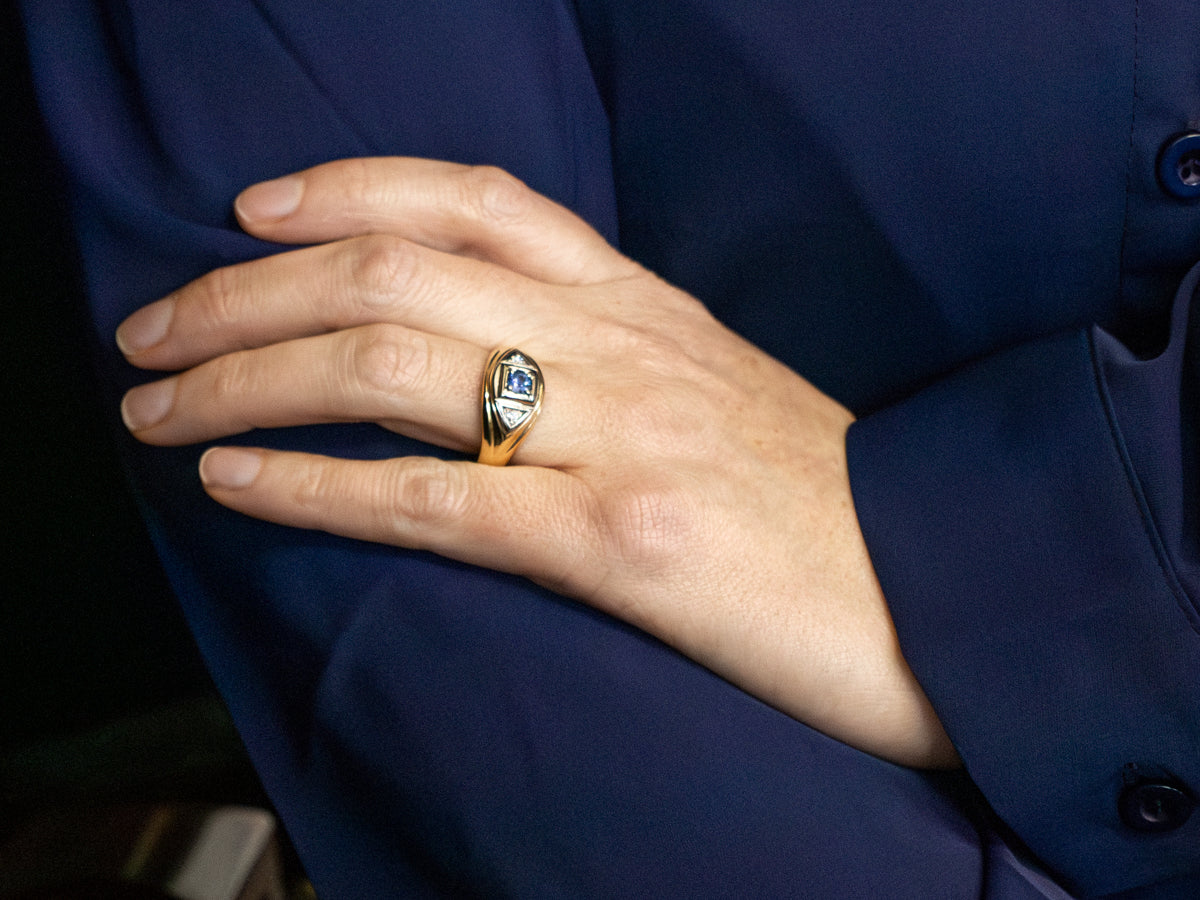 Men's Sapphire and Diamond Retro-Era Ring