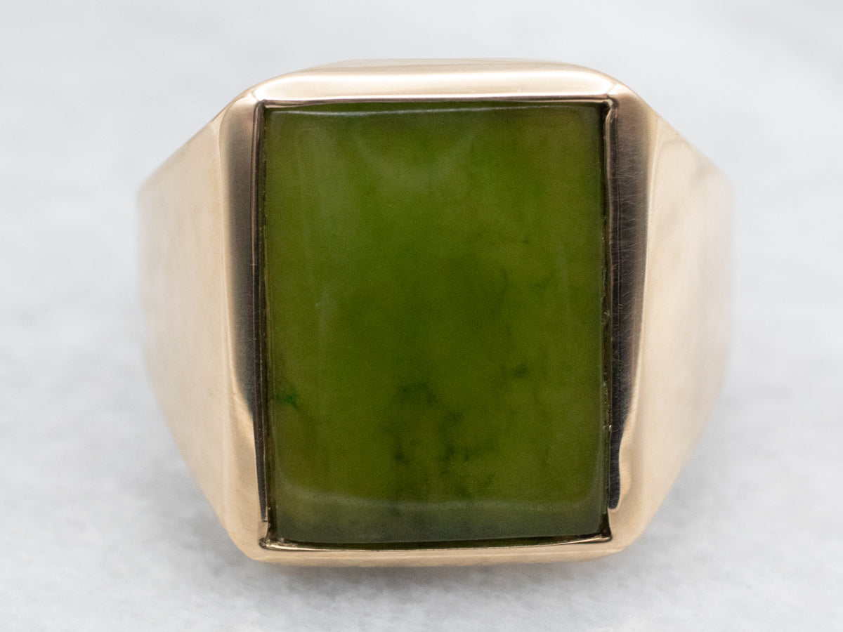 Men's Vintage Gold Nephrite Jade Ring