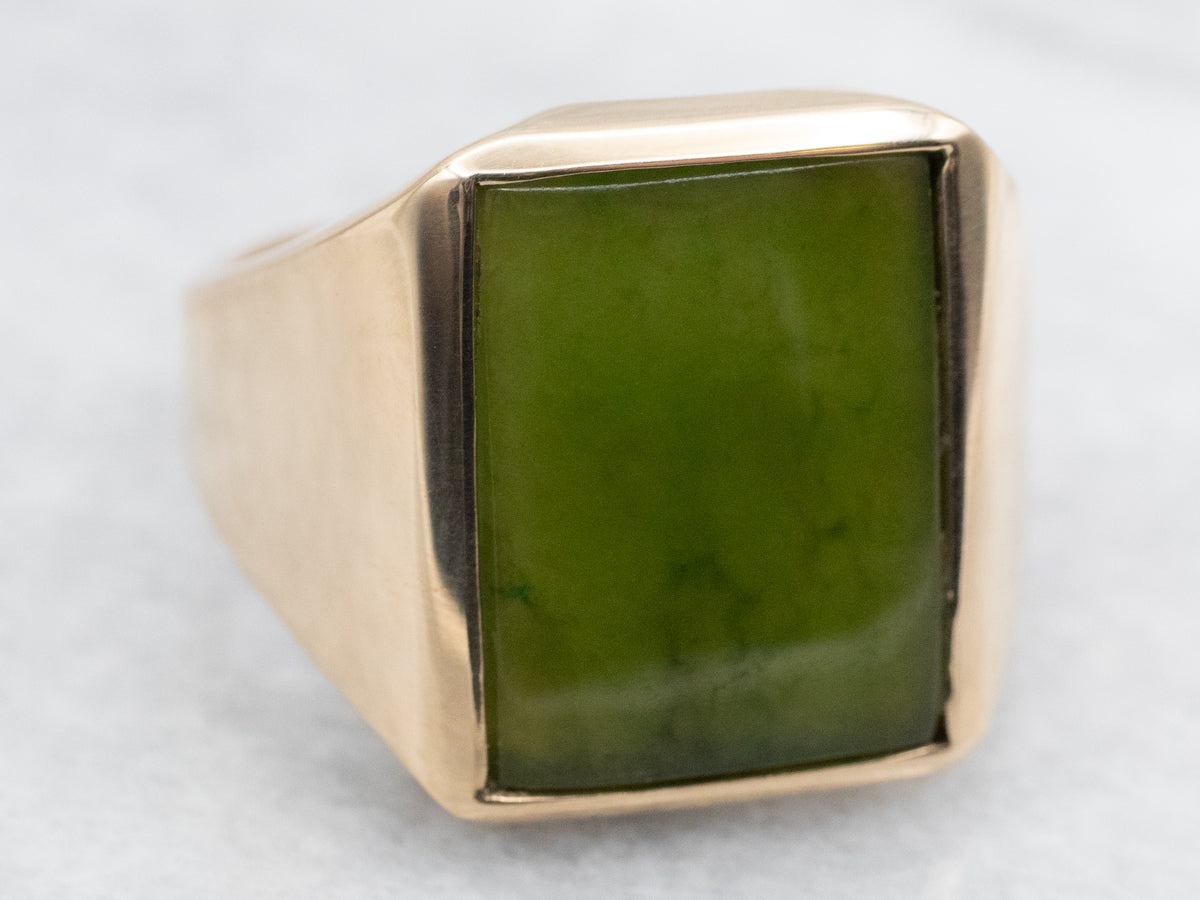 Men's Vintage Gold Nephrite Jade Ring