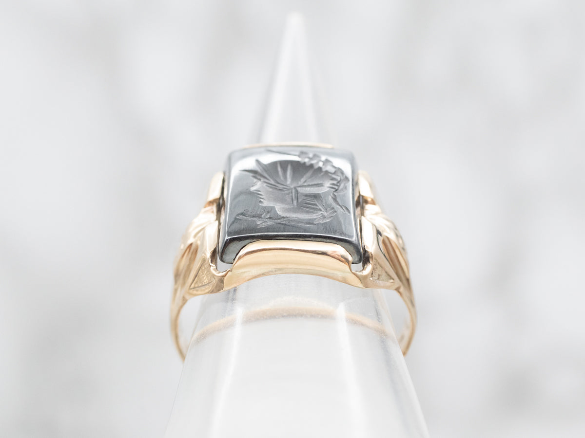 Mid-Century Men's Hematite Intaglio Ring