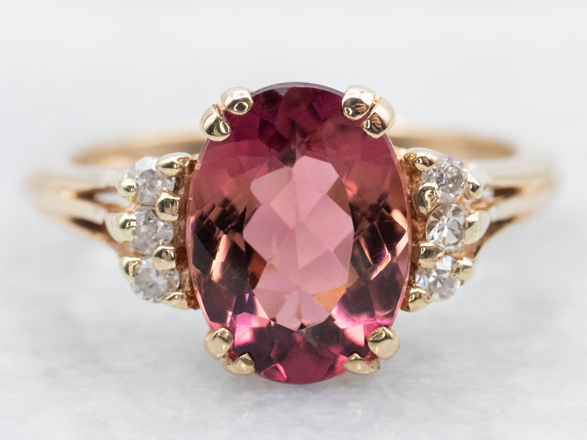 Pink Tourmaline and Diamond Split Shank Ring