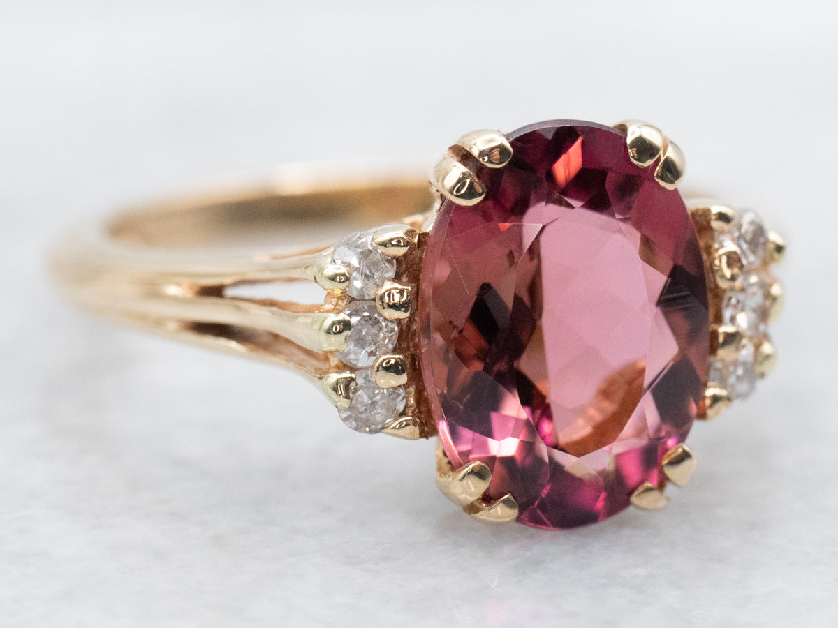 Pink Tourmaline and Diamond Split Shank Ring