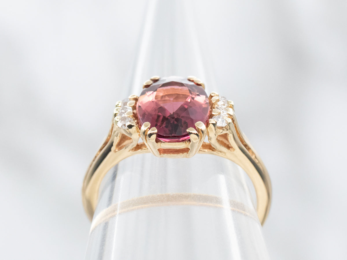 Pink Tourmaline and Diamond Split Shank Ring