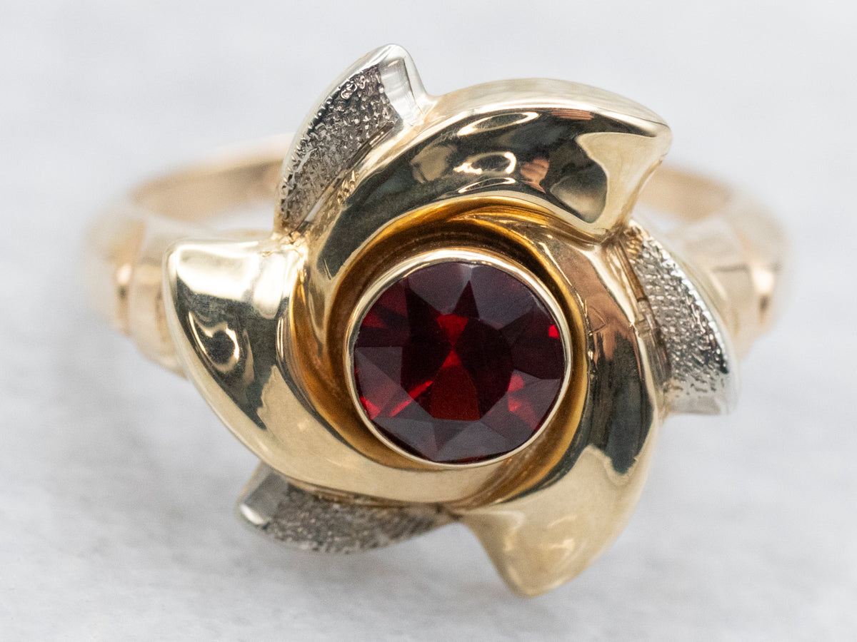 Two Tone Garnet with Star Halo Ring