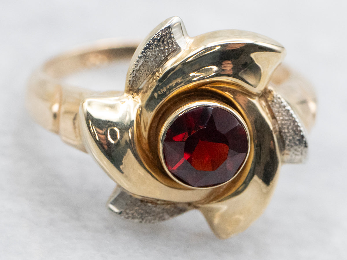 Two Tone Garnet with Star Halo Ring