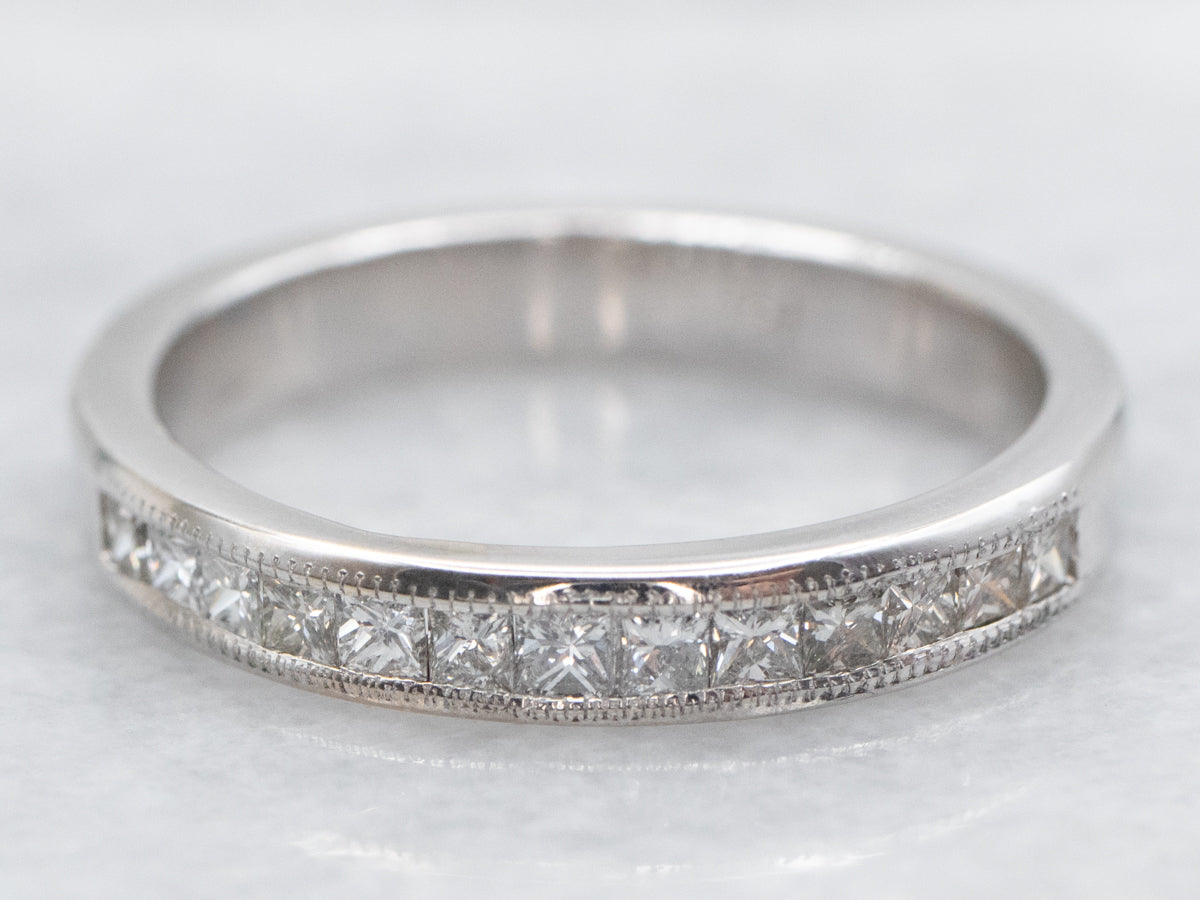 Milgrain Edged Channel Set Band with Square Diamonds