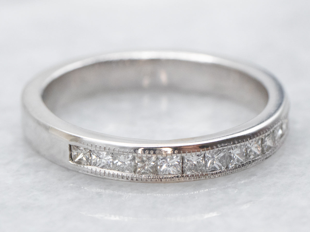 Milgrain Edged Channel Set Band with Square Diamonds