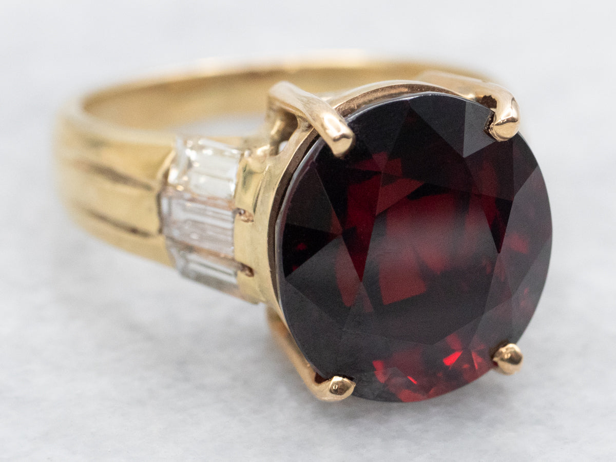 Contemporary Garnet and Gold Cocktail Ring with True Fire