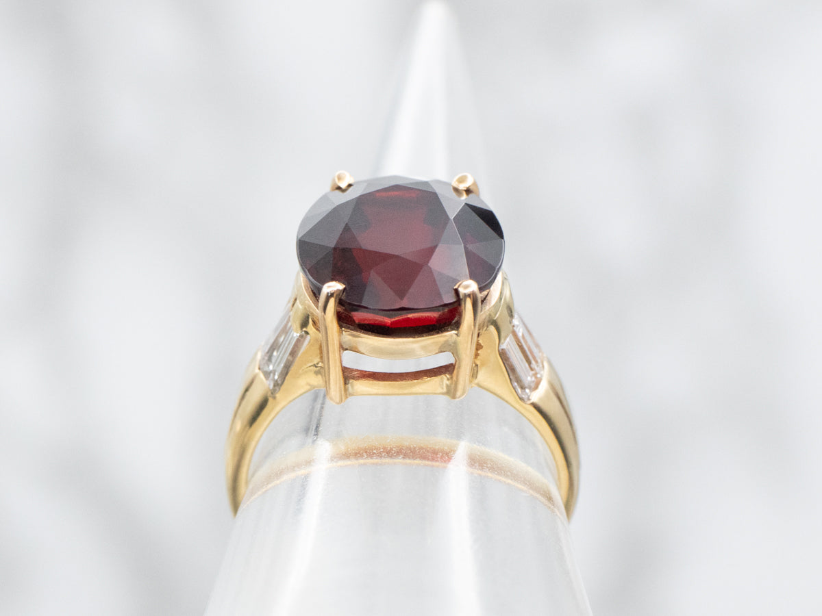 Contemporary Garnet and Gold Cocktail Ring with True Fire