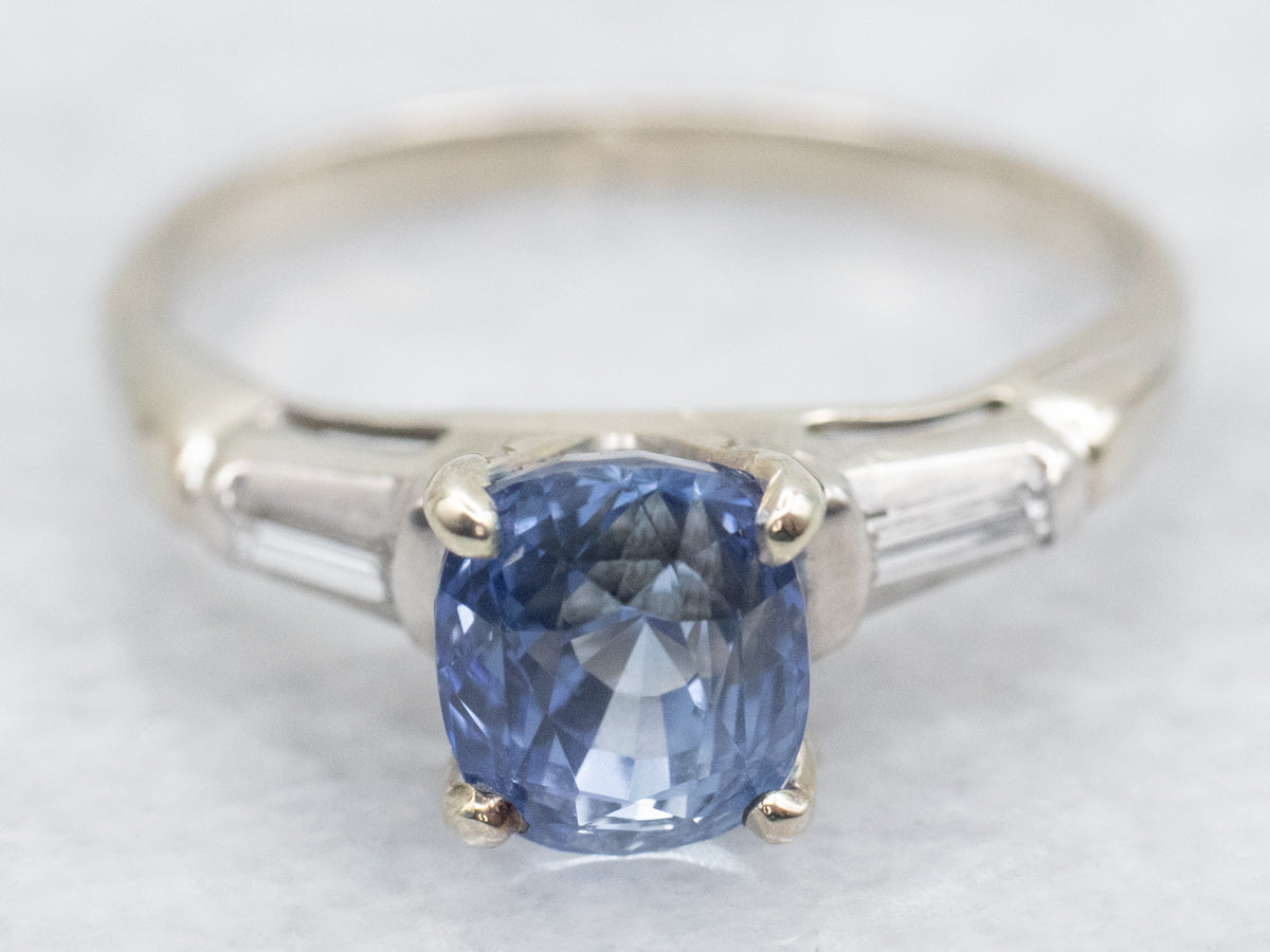 Glittering Ceylon Sapphire and White Gold Engagement Ring