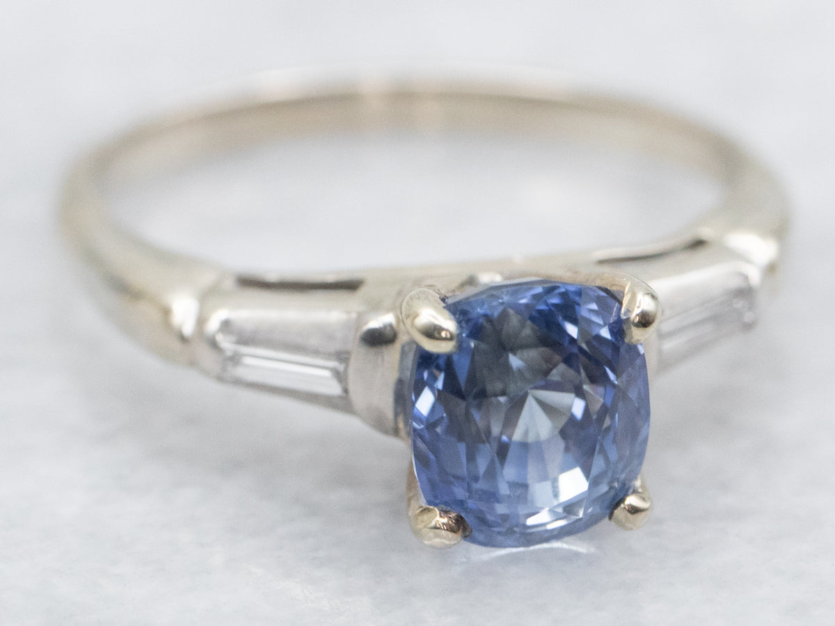 Glittering Ceylon Sapphire and White Gold Engagement Ring