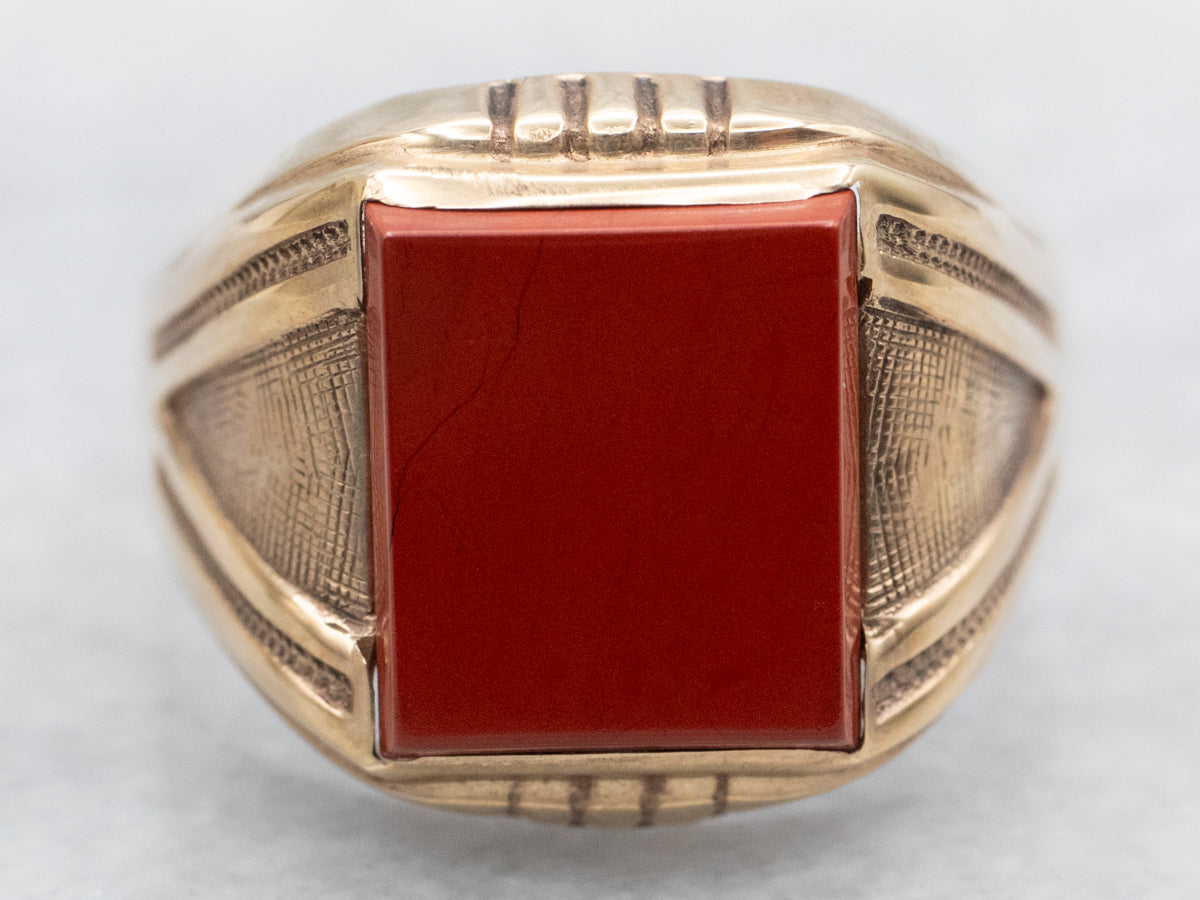 Anillo de hombre con jaspe rojo y oro vintage