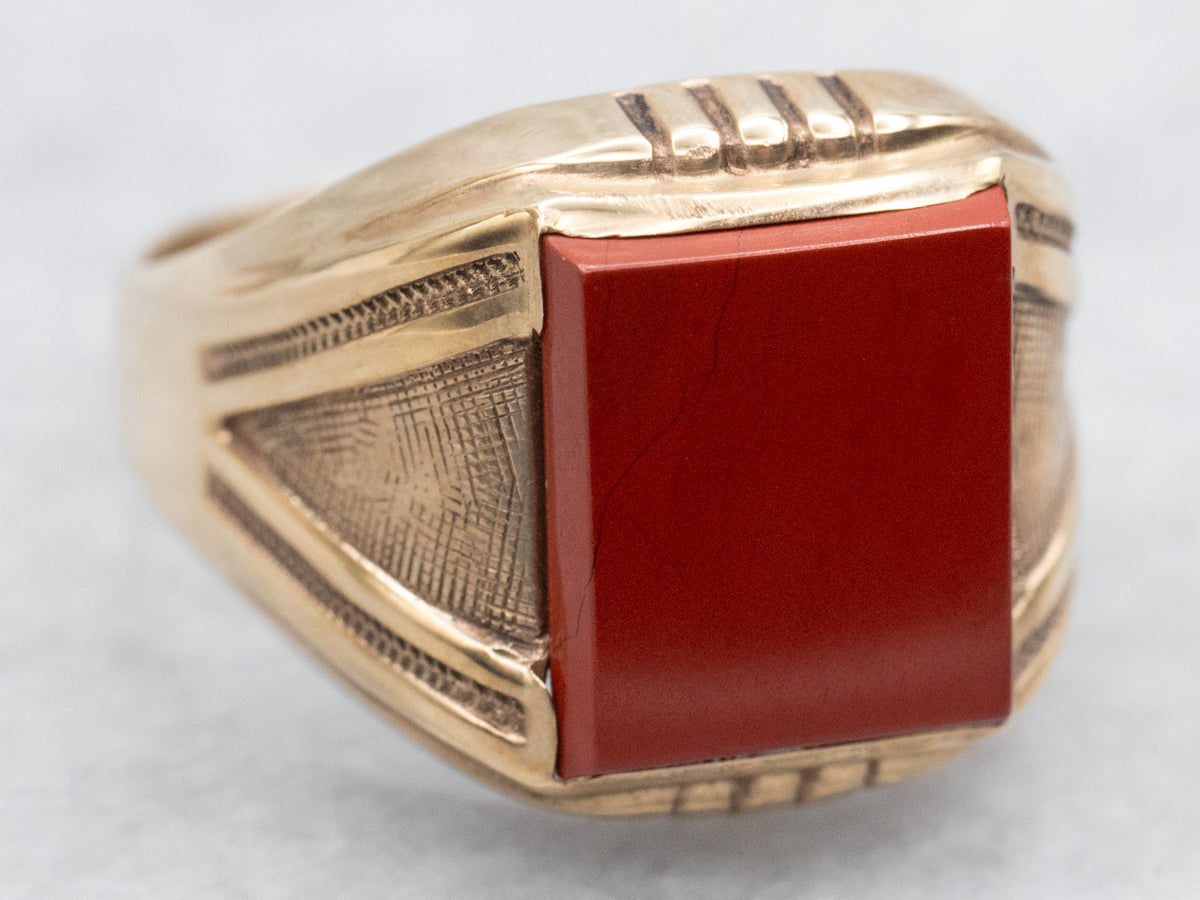 Anillo de hombre con jaspe rojo y oro vintage