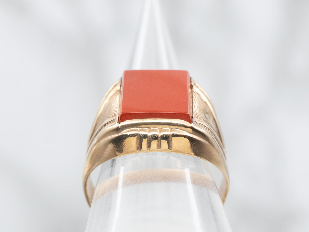 Men's Red Jasper and Vintage Gold Ring