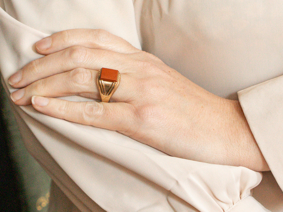 Men's Red Jasper and Vintage Gold Ring