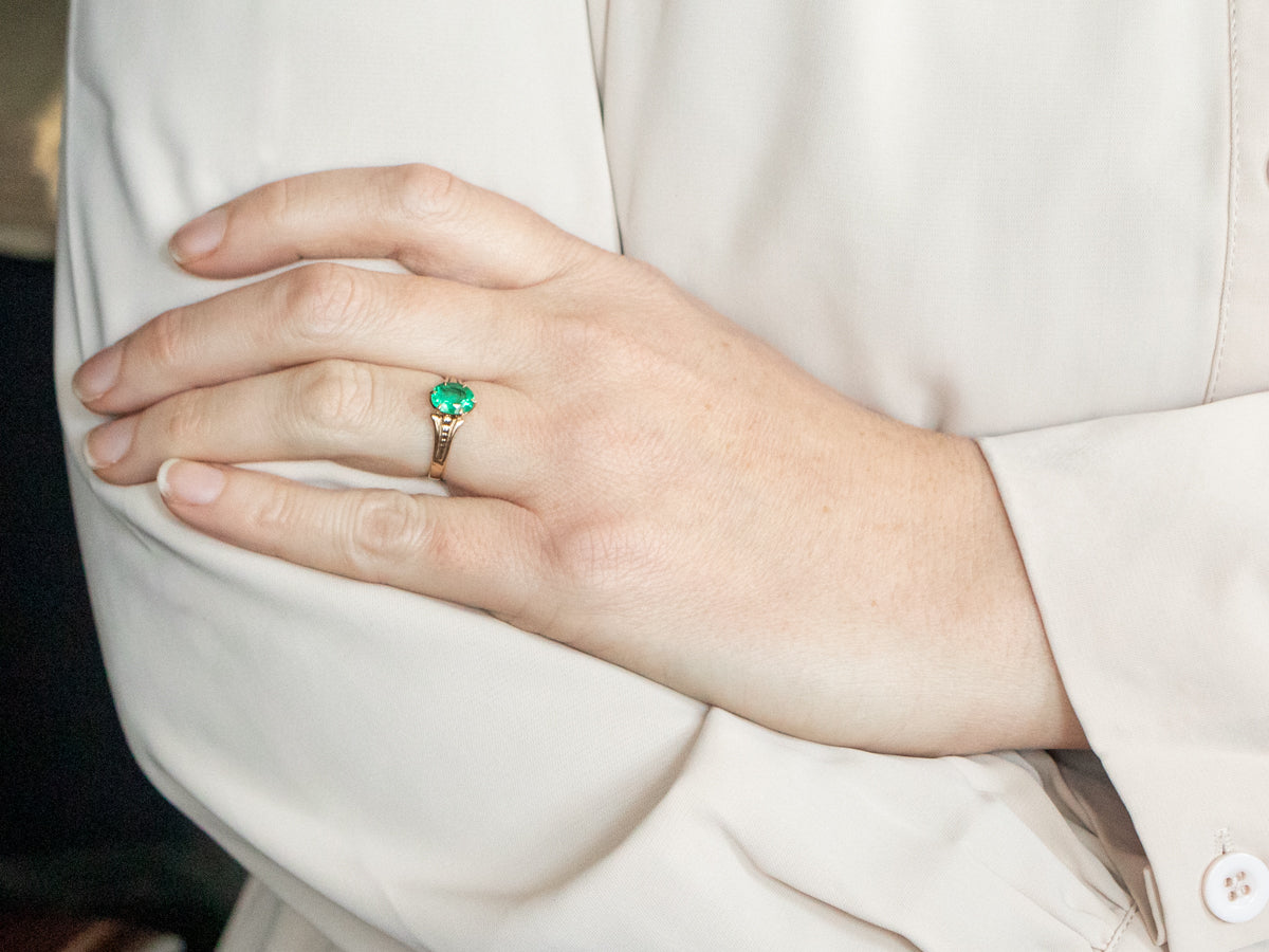 Victorian Gold Emerald Solitaire Ring