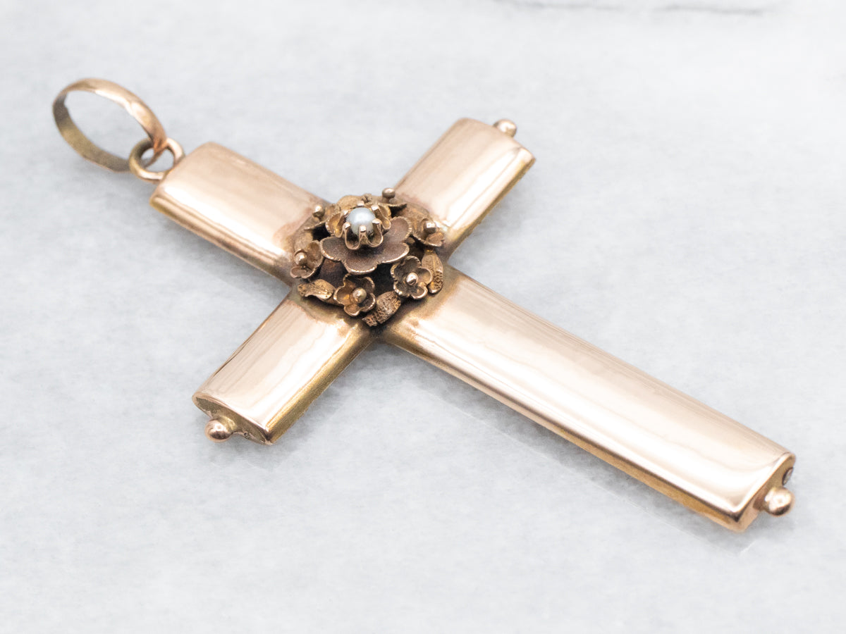 Large Victorian Rose Gold Cross Pendant