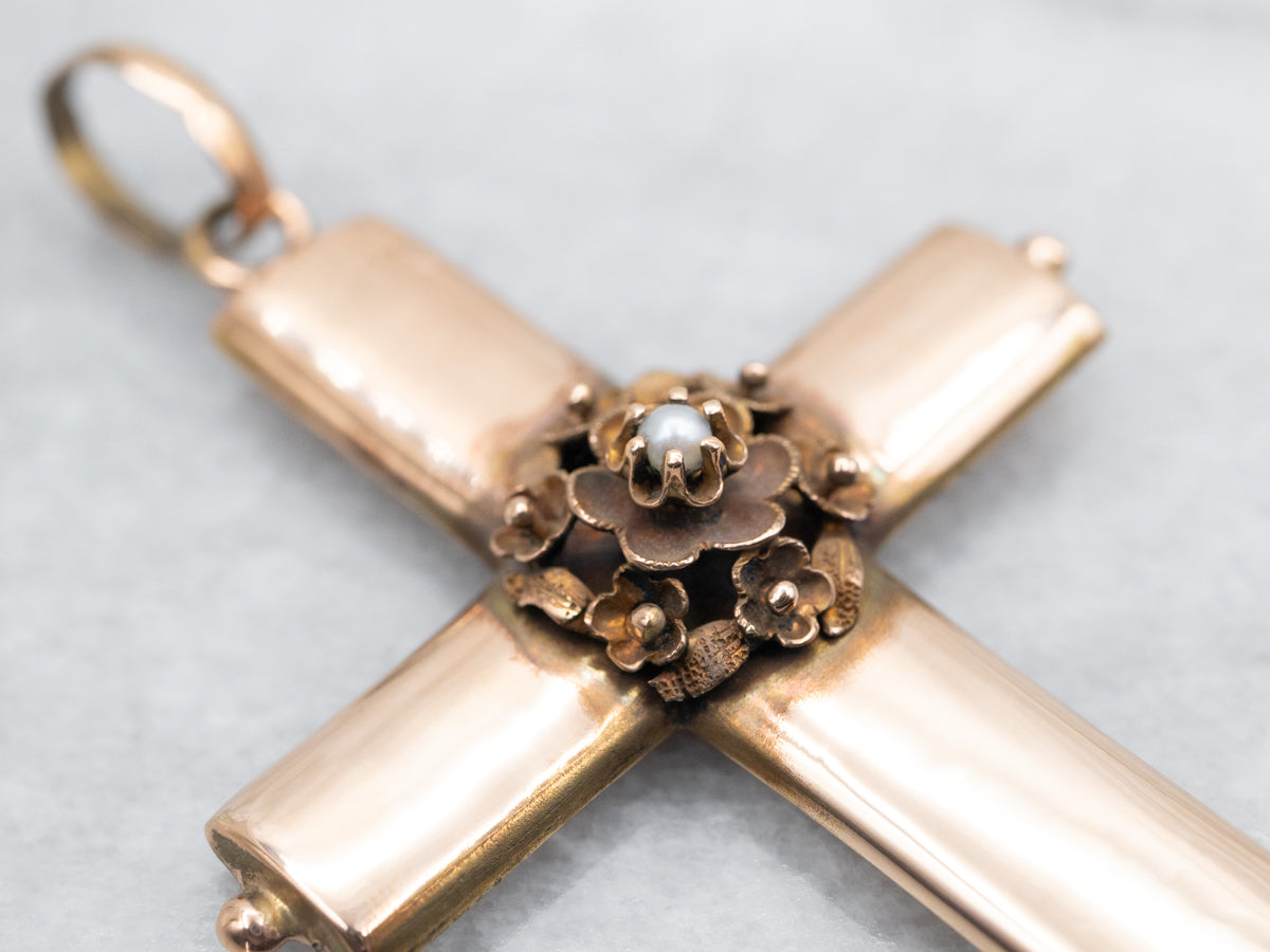 Large Victorian Rose Gold Cross Pendant