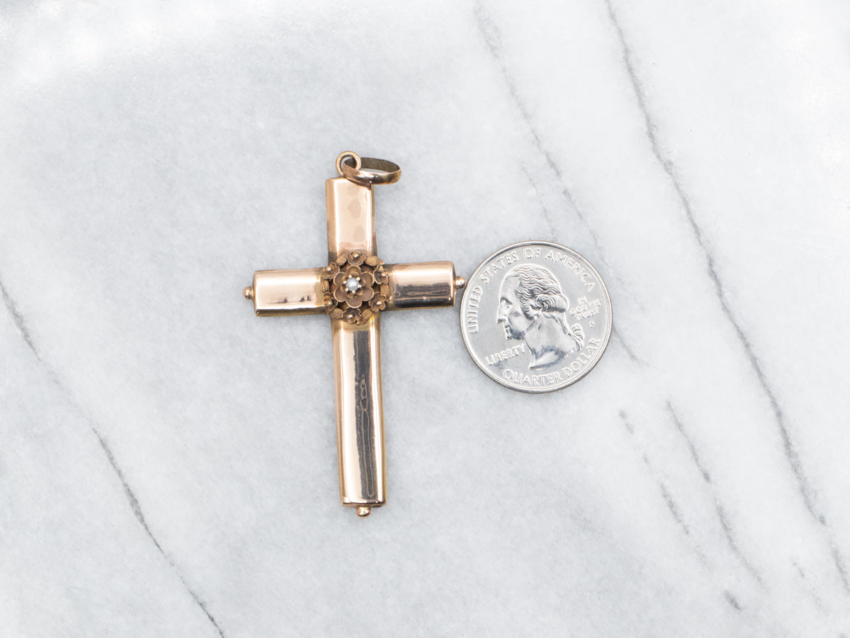 Large Victorian Rose Gold Cross Pendant