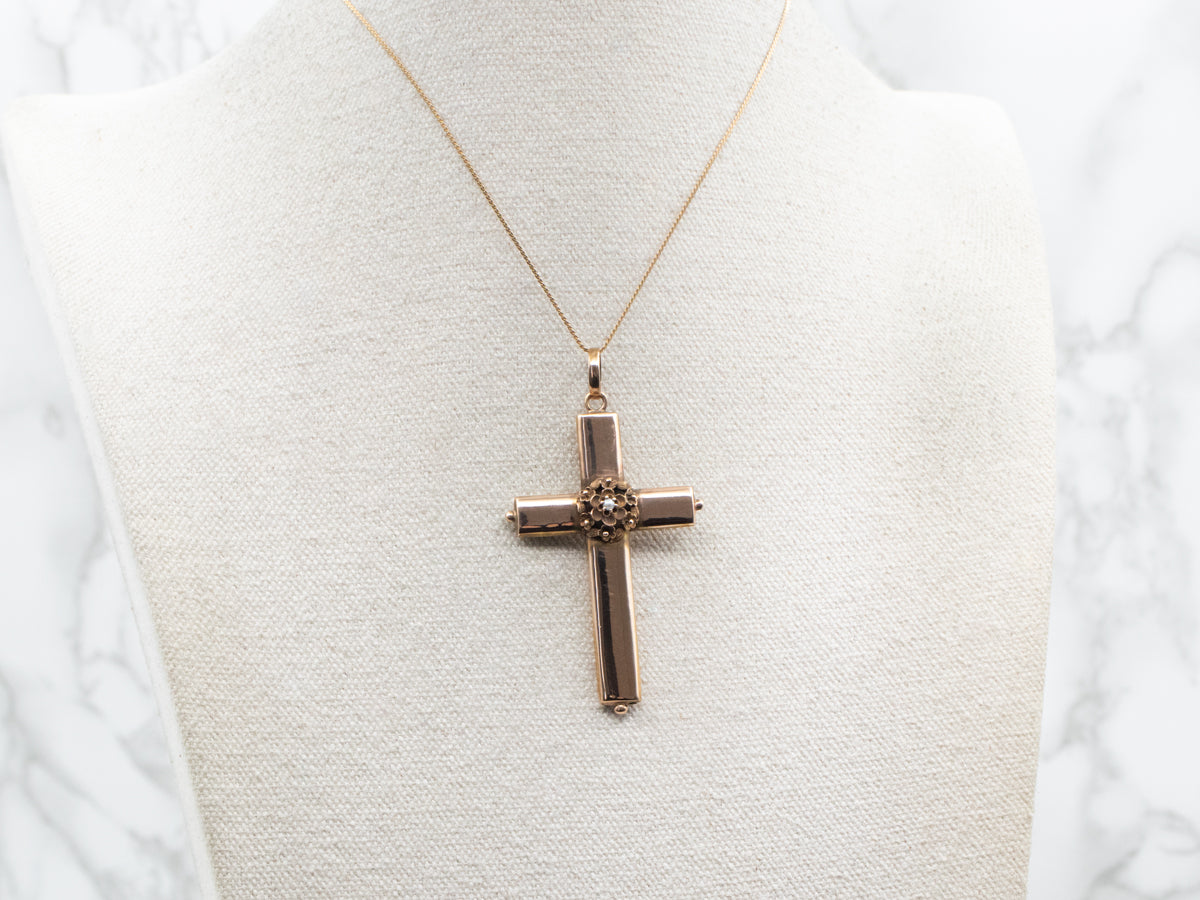 Large Victorian Rose Gold Cross Pendant