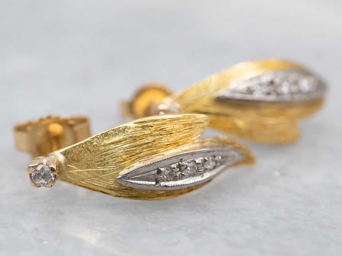 Antique Elements, Botanical Diamond and Gold Earrings