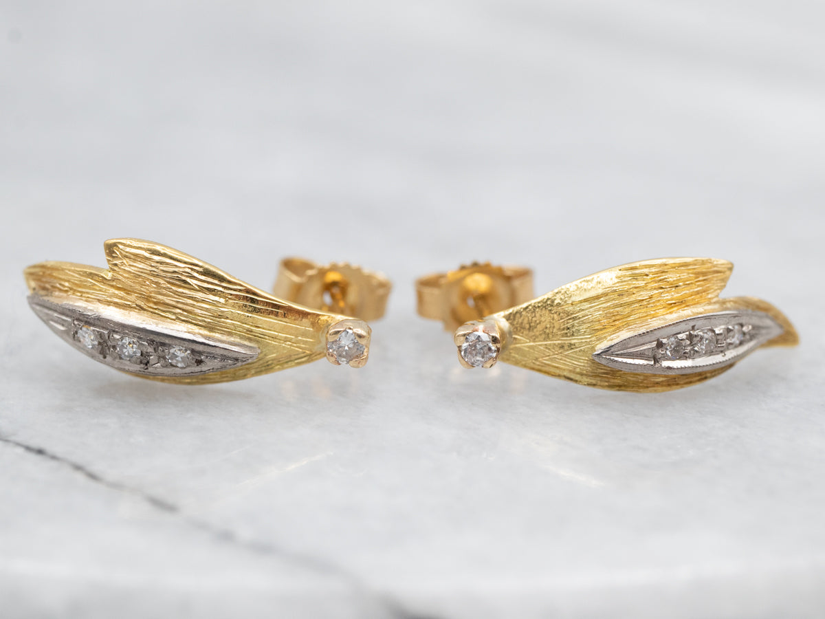 Antique Elements, Botanical Diamond and Gold Earrings