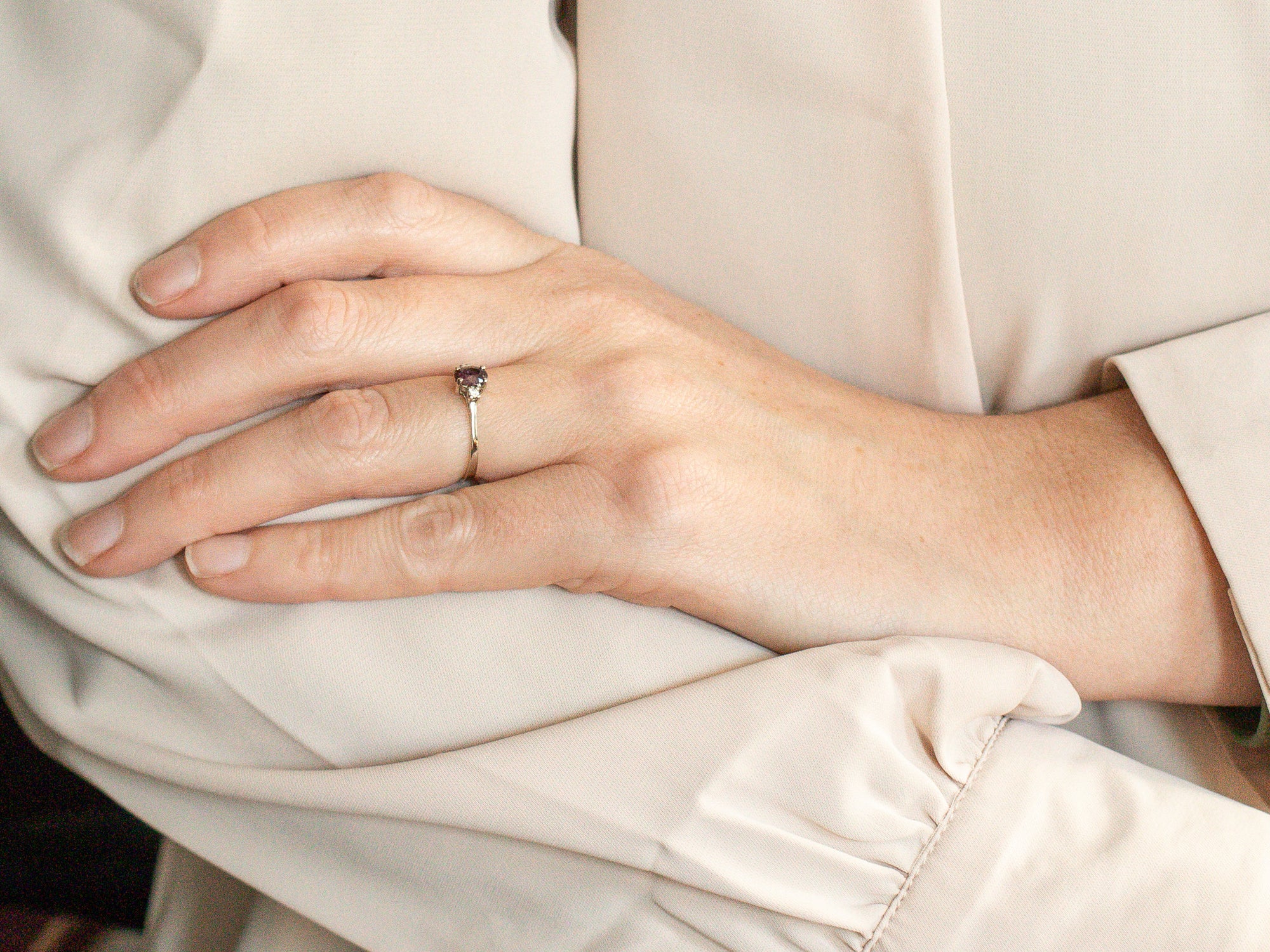 White Gold Purple Sapphire and Damond Ring