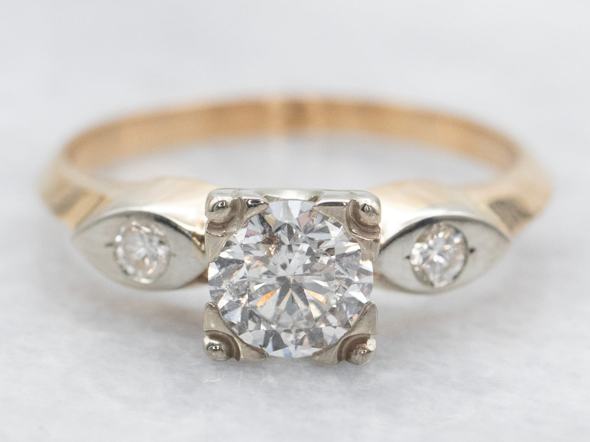 Retro Era Brilliant Diamond Three Stone Engagement Ring