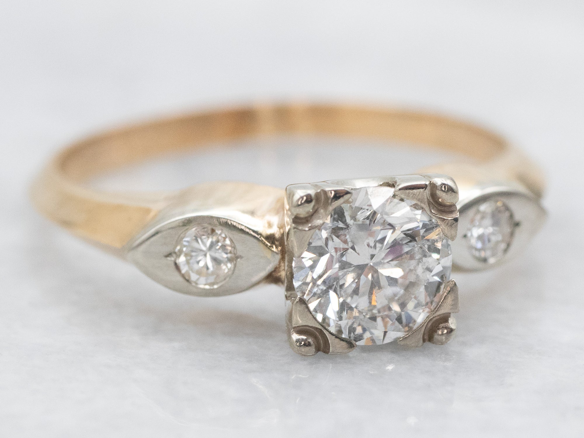 Retro Era Brilliant Diamond Three Stone Engagement Ring