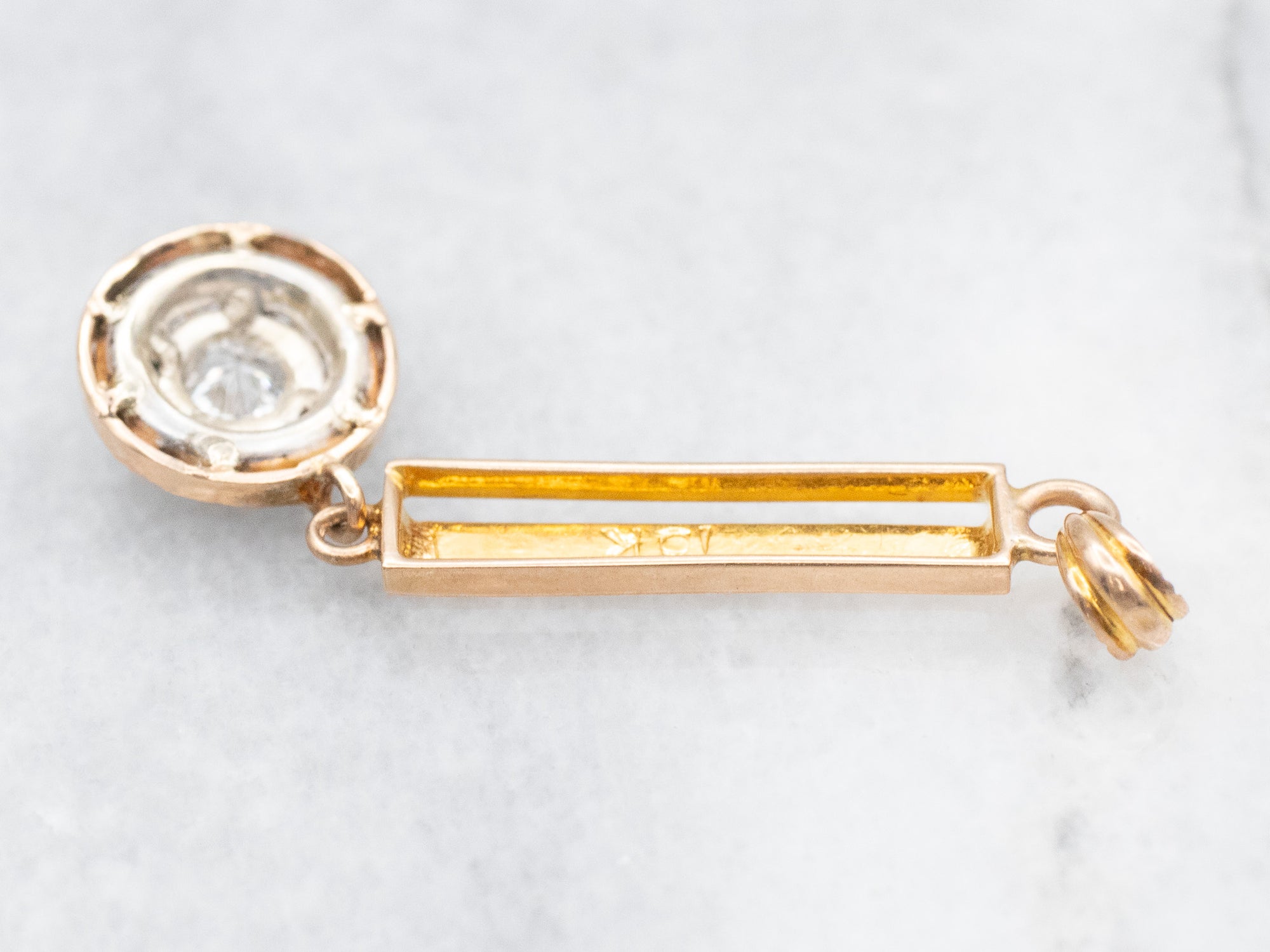 Black Enamel Gold Bar Drop Pendant with Diamond Halo