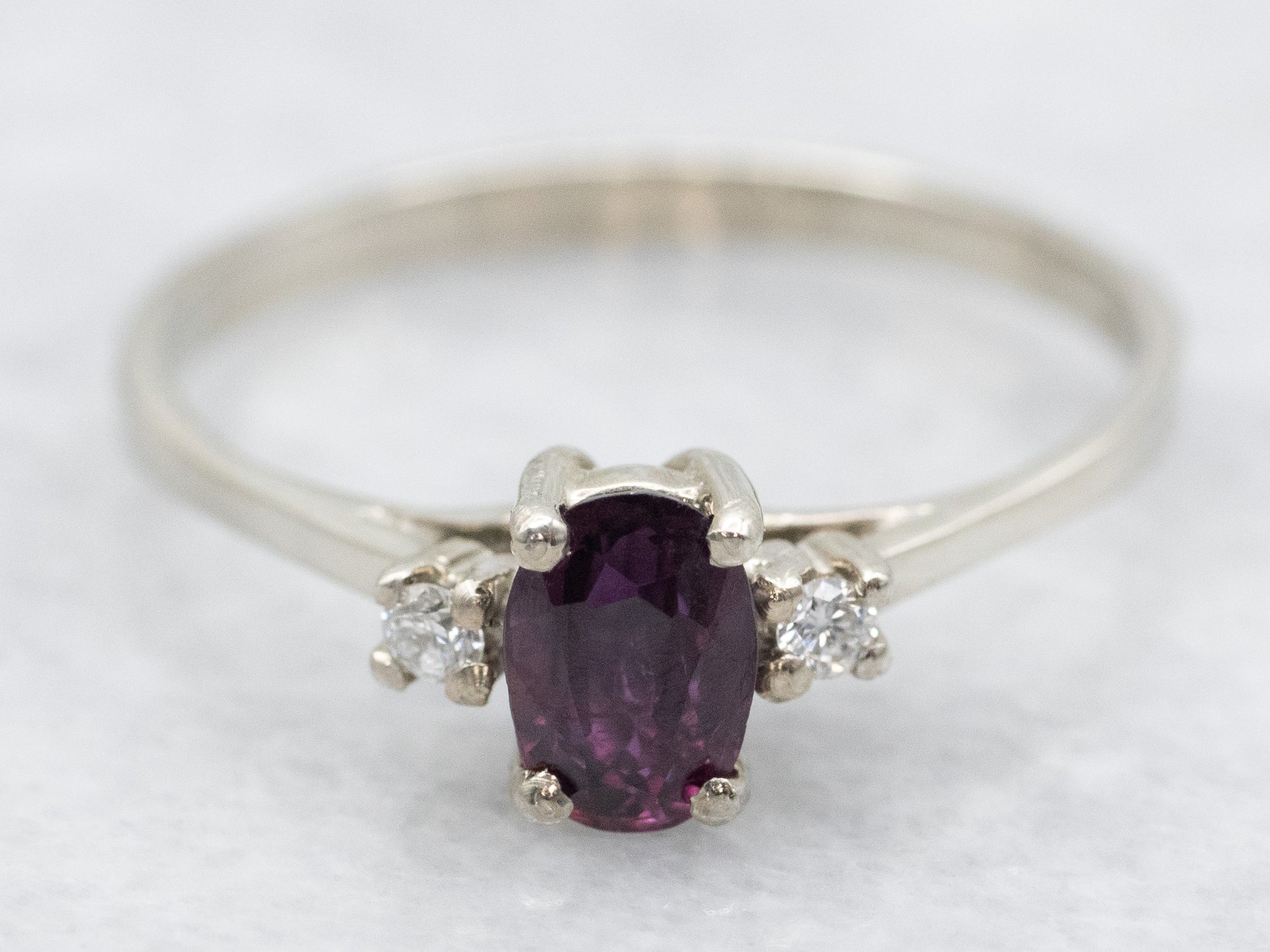 White Gold Purple Sapphire and Damond Ring