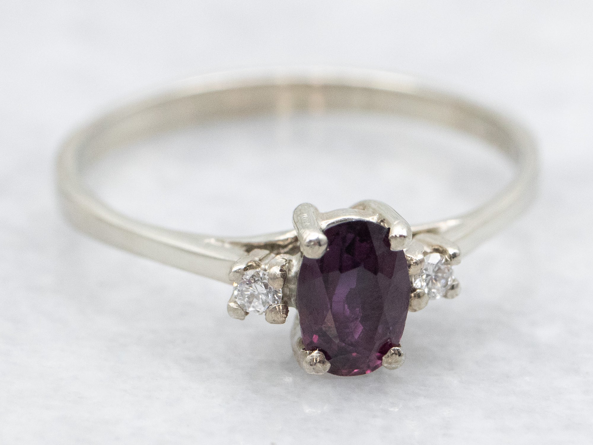 White Gold Purple Sapphire and Damond Ring