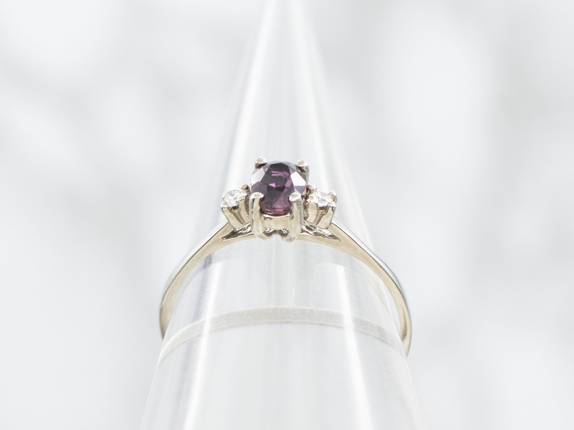 White Gold Purple Sapphire and Damond Ring