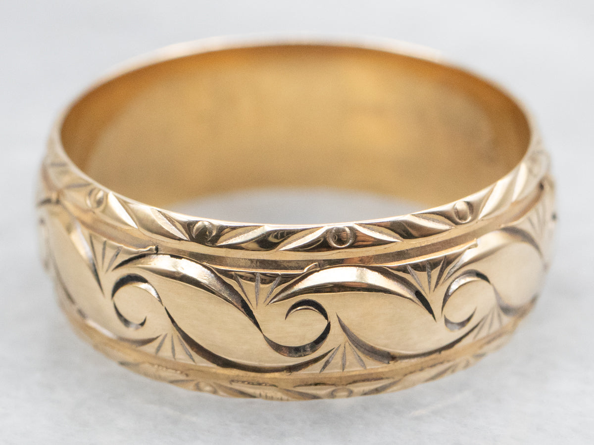 Rose Gold Band with Etched Wave Pattern